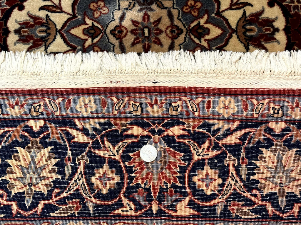Sino Persian Rug 4x6, Traditional Wool Hand Knotted Carpet, Red Navy Blue, 225 KPSI