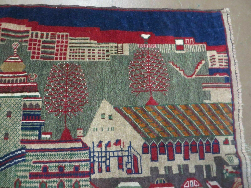 3' X 5' New Vintage Handmade Afghan Balouch Tribal Wool Pictorial Rug # 302