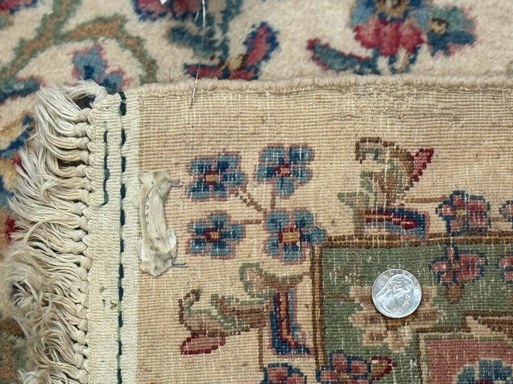 Palace Size Persian Kerman Rug 11x20 ft, Very Fine 340 KPSI, Vintage Oversized Wool Handmade Large Persian Carpet, Beige Light Blue Pink