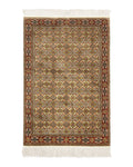 Turkish Kayseri Silk Rug 4x6, Hand Knotted Handmade Vintage Allover Pattern, Fine Silk Oriental Carpet 4 x 6 ft, Traditional Rug, Cream