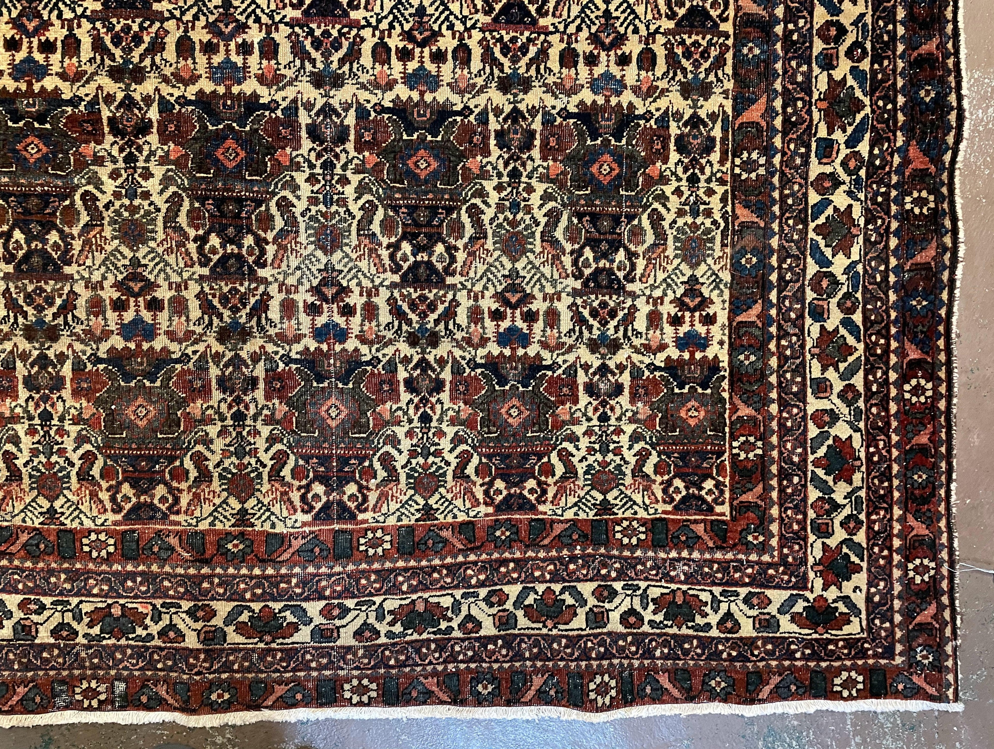 Antique Persian Afshar Rug 5x7, Wool Hand Knotted Oriental Carpet 5 x 7 ft, Repeated Motif Allover, Cream and Maroon, Tribal Rug, Medium Sized Rug,  Zil-i-Sultan Design