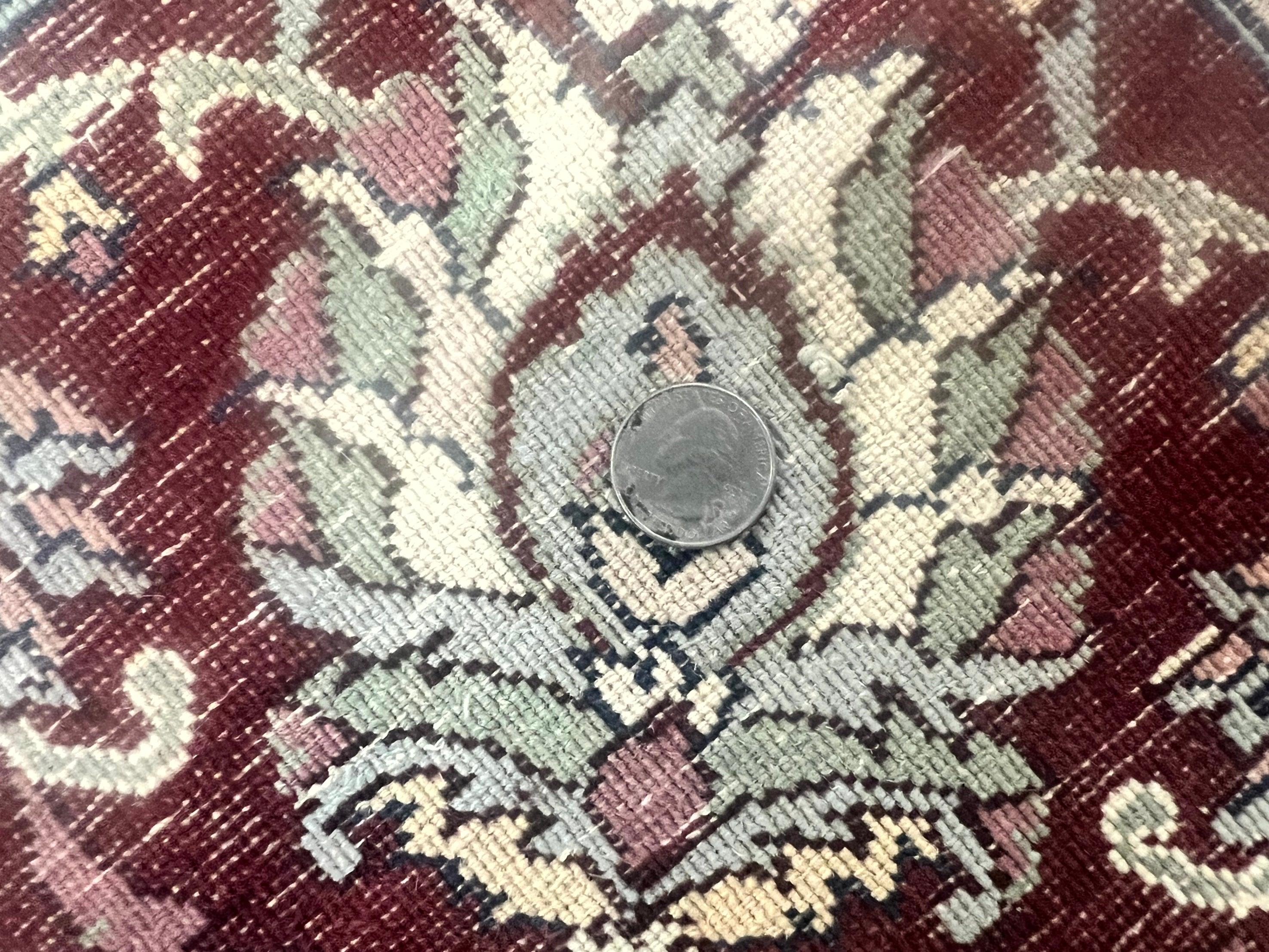 Pak Persian Rug 9x12, Handmade Vintage Traditional Wool Carpet, Floral Medallion, Dark Red Ivory/Cream, Fine 250 KPSI
