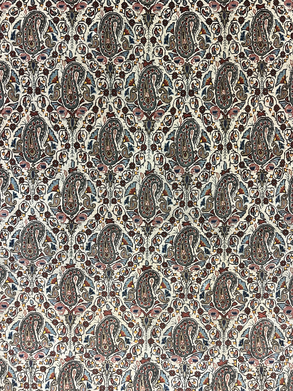 Persian Qum Rug 5x6, Cream Wool Hand Knotted Carpet, Repeated Boteh Paisely Design, Semi Antique Vintage Rug, Very Fine Weave 5 x 6 Rug