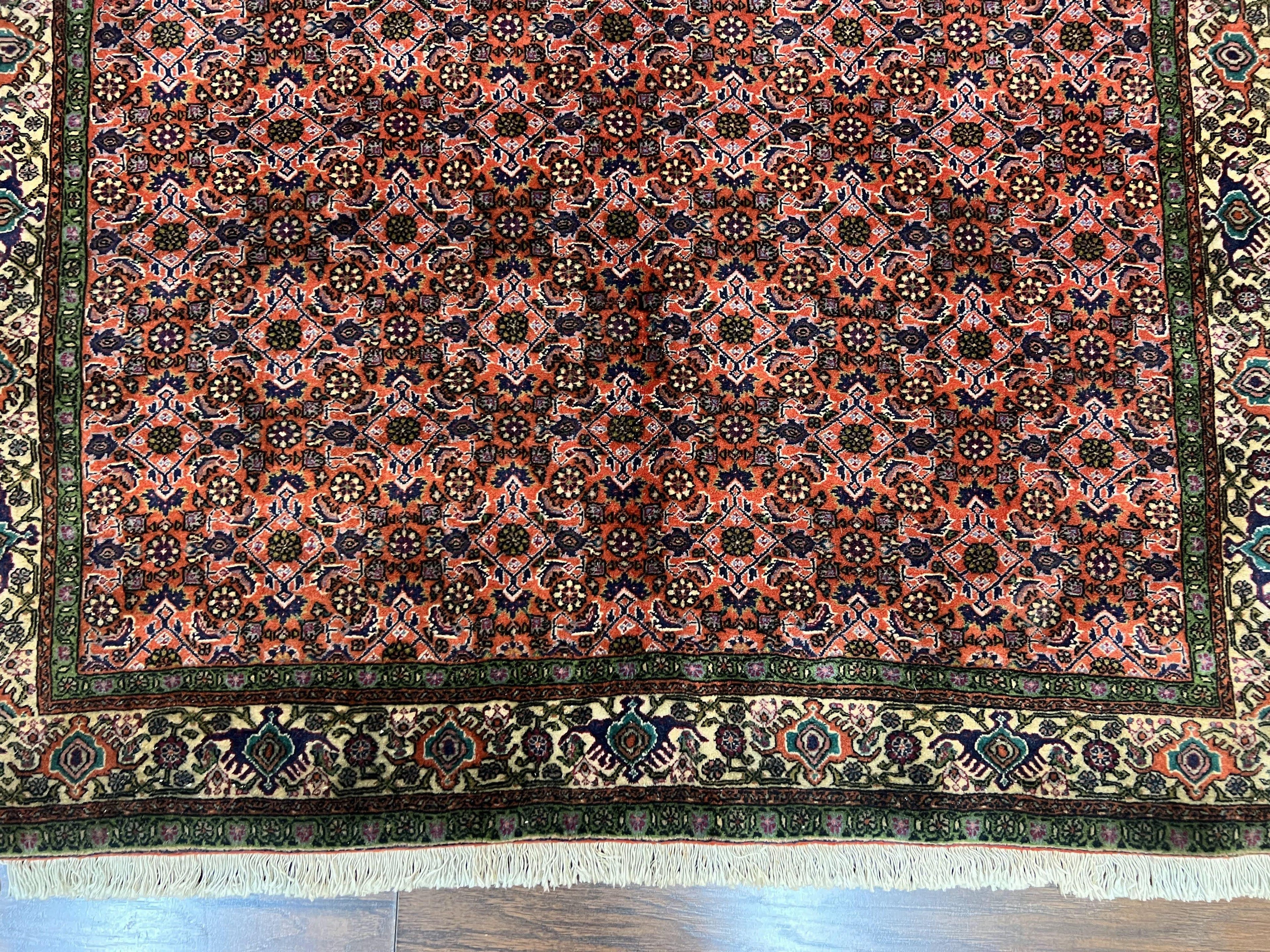 Antique Persian Bijar Rug 5x7, Allover Pattern, Hand Knotted Vintage Wool Tribal Oriental Carpet, Bidjar Rug, Red and Cream 5 x 7 ft, Handmade Rug