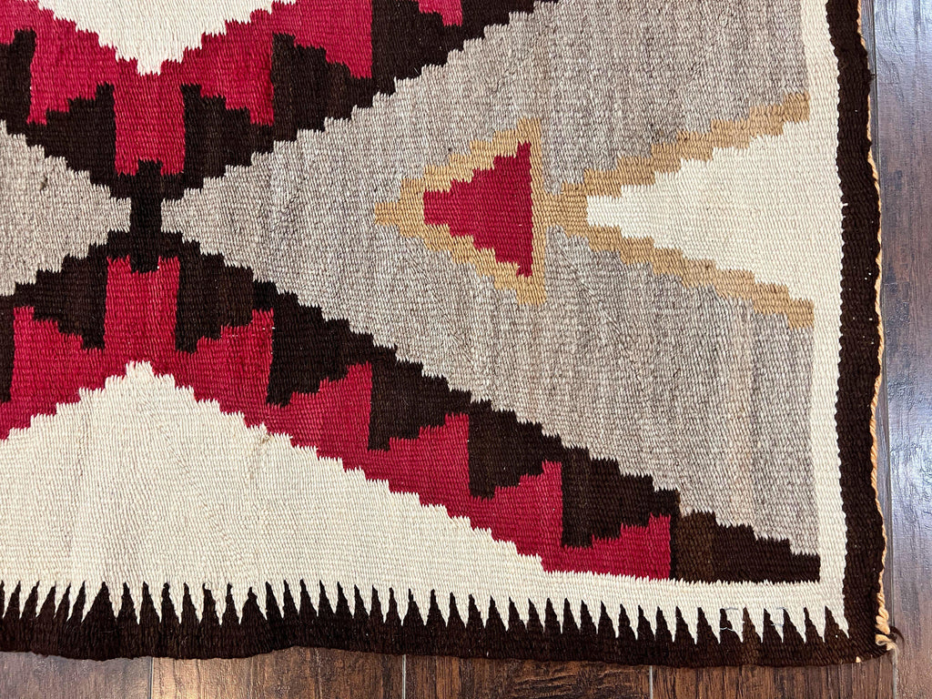 Antique Navajo Rug 2x4, Collectible Native American Wool Handmade Rug, Ivory Black Red Gray, Vintage Navajo Textile