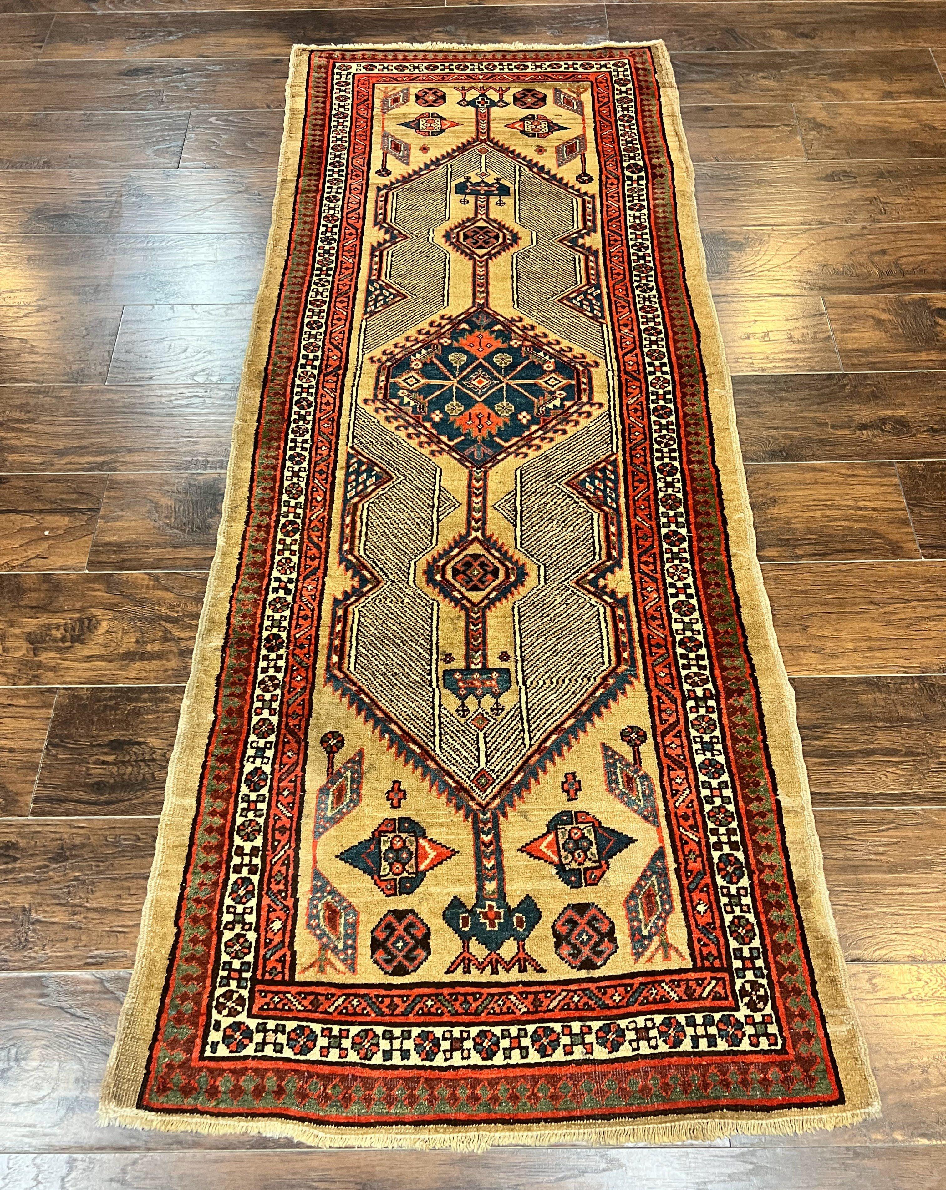 Antique Persian Runner 3 x 7, Camel Hair Runner 3x7 ft, Handmade Hallway Rug, Geometric Design, Tribal Rug, Persian Sarab Rug 3x7