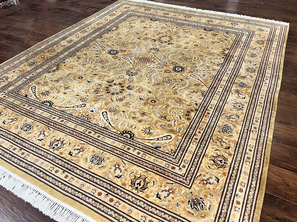 Pak Persian Rug 8x10, Wool Hand Knotted Vintage Carpet, Safavieh Rug, Gold Tan, 270 KPSI