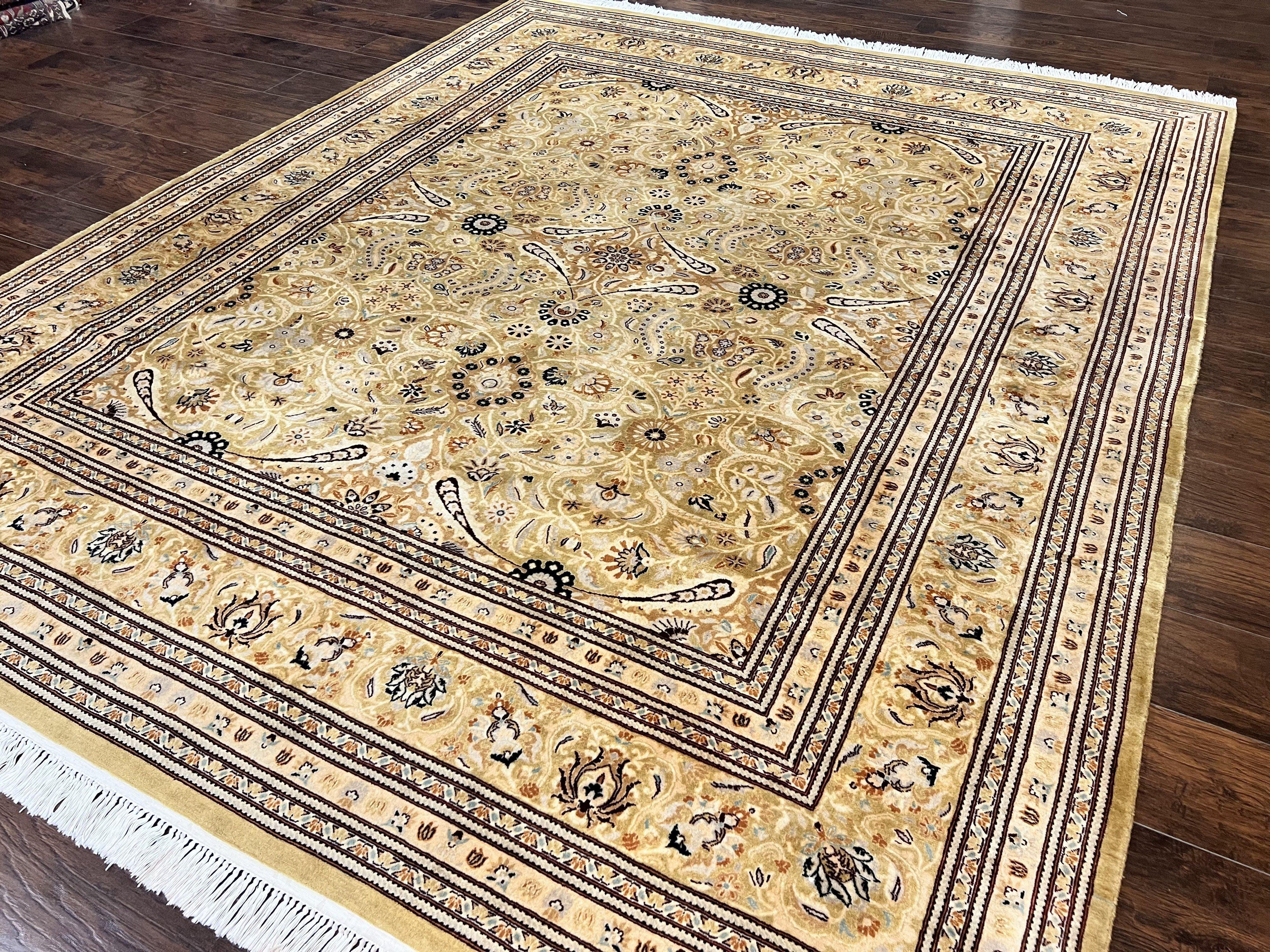 Pak Persian Rug 8x10, Wool Hand Knotted Vintage Carpet, Safavieh Rug, Gold Tan, 270 KPSI