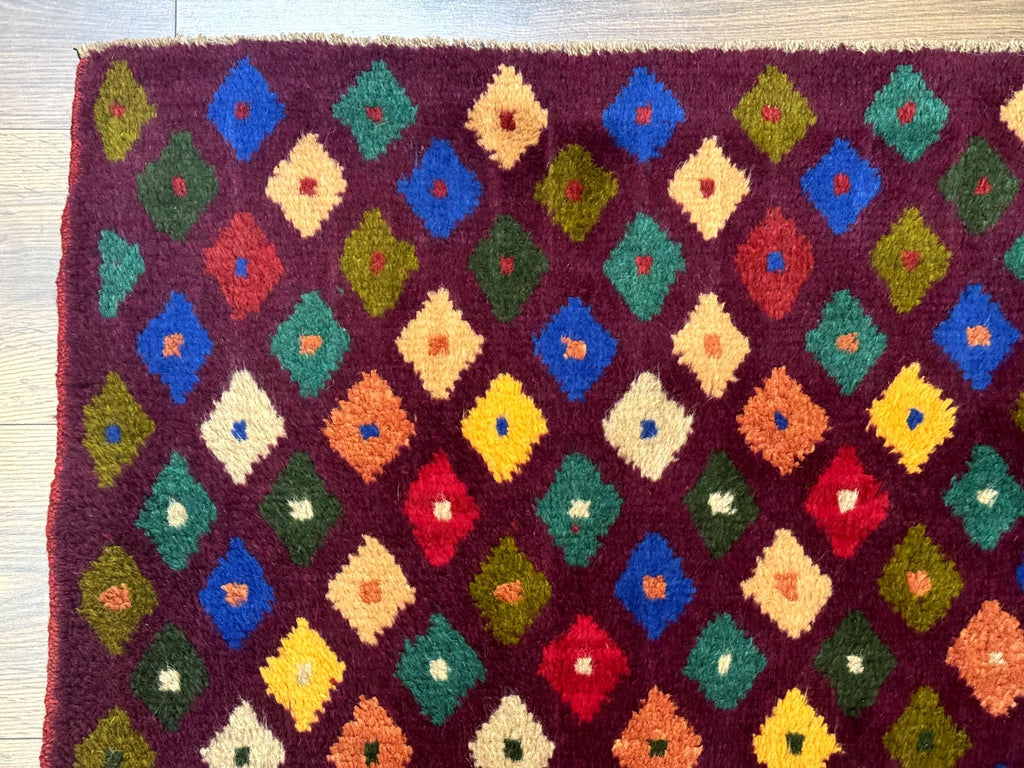 Balouch Rug 3x5, Afghan Rug, Purple-Maroon, Multicolor, Tribal Rug
