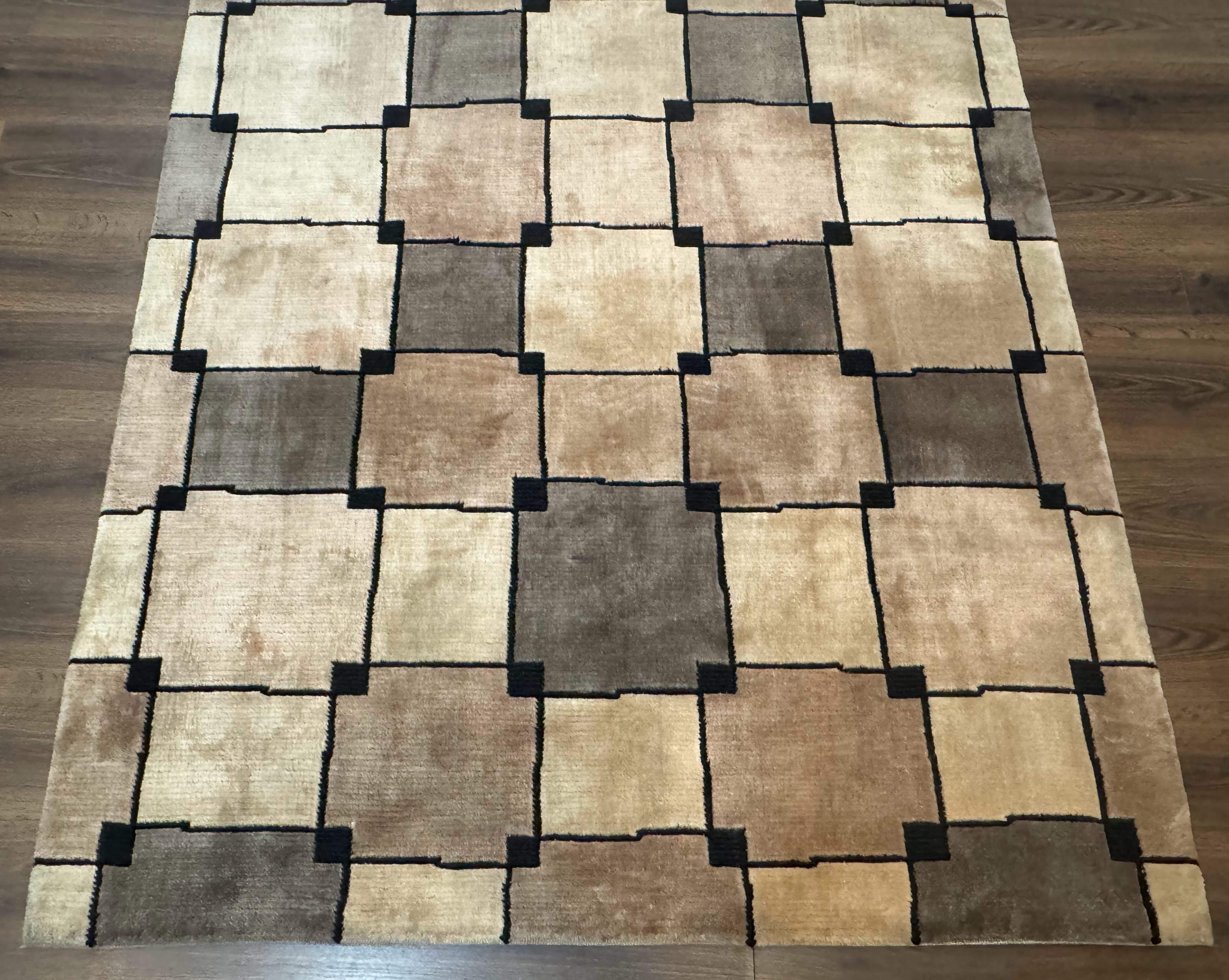 Tibetan Wool Rug 5x8, Contemporary Modern Carpet, Abstract Design, Soft Thick Pile, Pair B