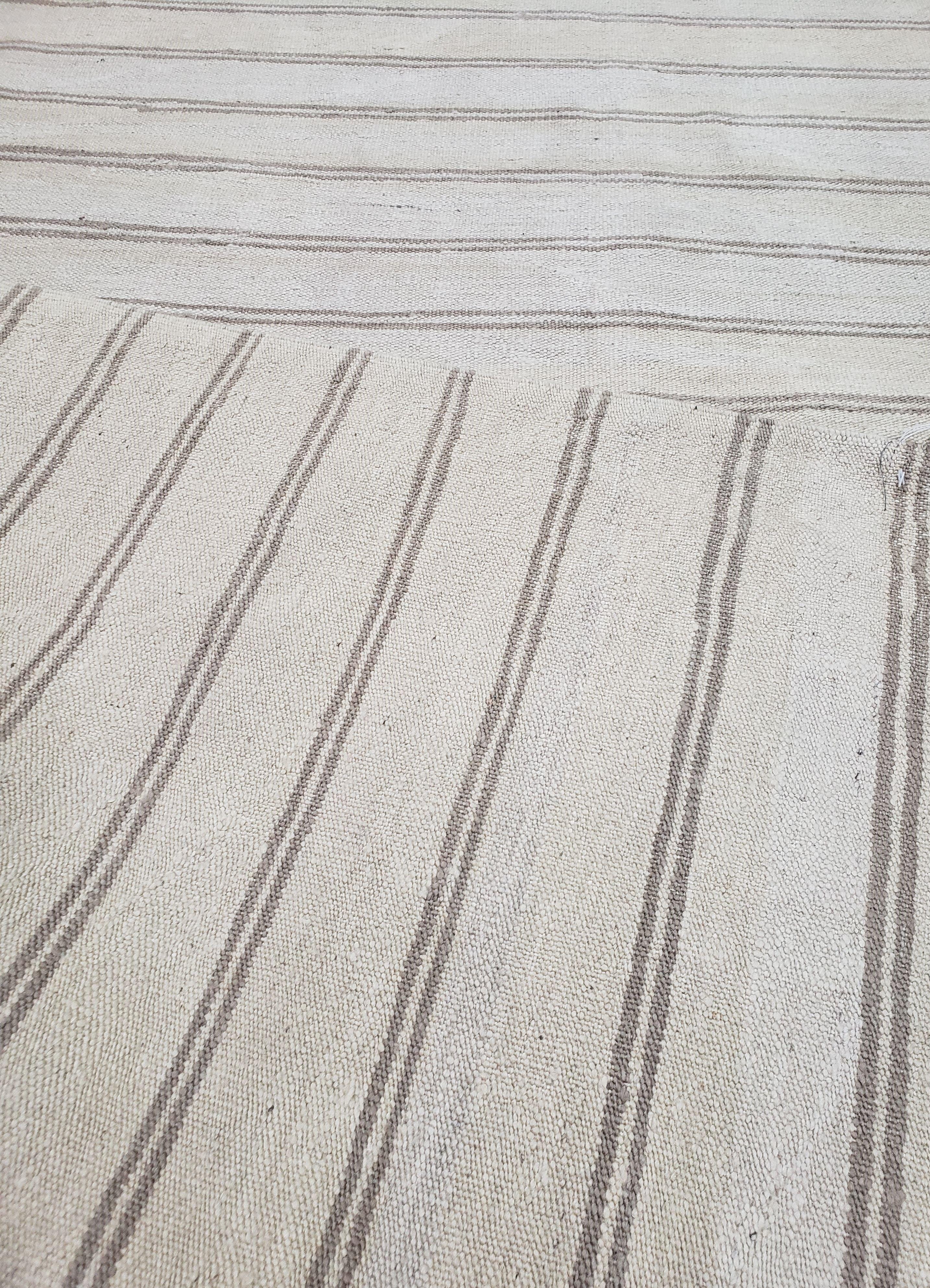 New Striped Turkish Kilim Area Rug 4x6 ft, Hand-Knotted, Wool, Light Gray, Earth Tone Decor, Flatweave Kilim, Two Toned Rug, Southwestern