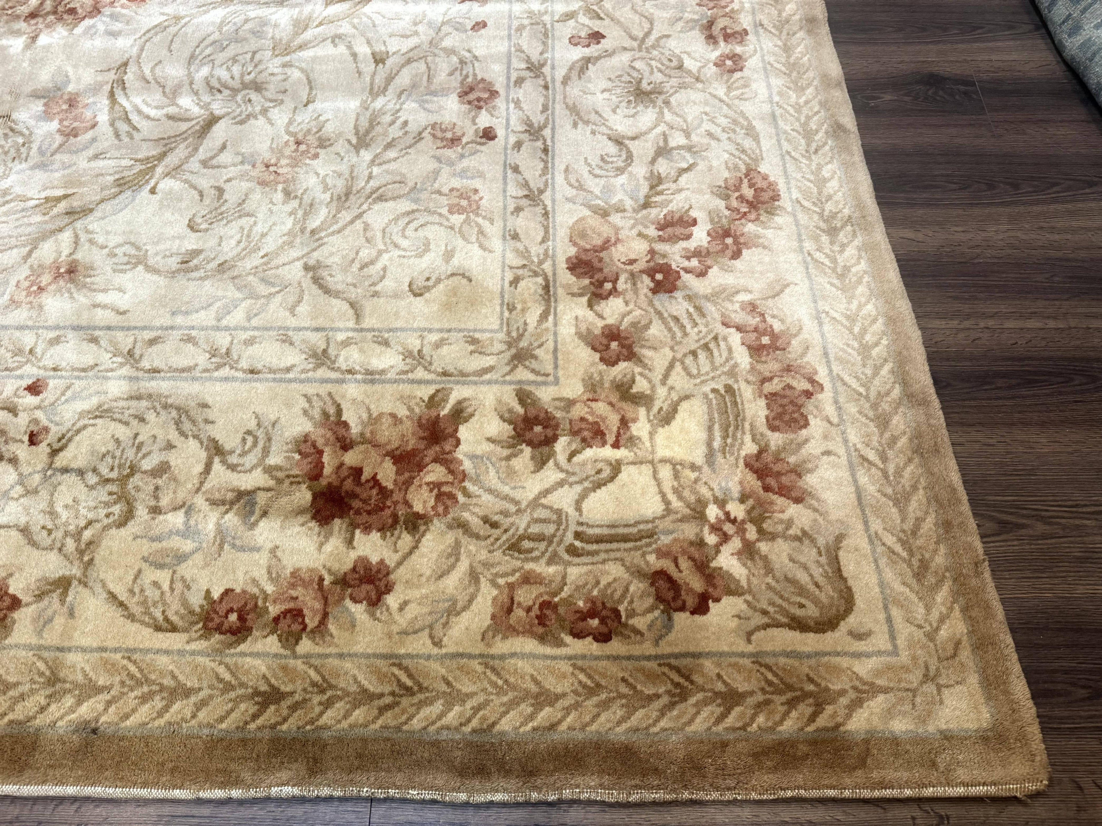 Chinese Aubusson Wool Rug 10x14, European Design, Thick Wool Pile