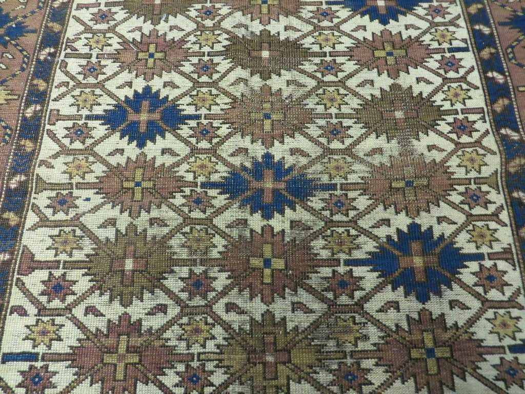 4' X 5' Antique Handmade Caucasian Kazak Shirvan Wool Rug Snow Flakes