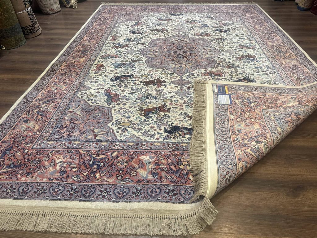 8.8 x 12 Karastan Ivory Hunting Rug #751, Vintage Wool Discontinued Original 700 Series, Rare