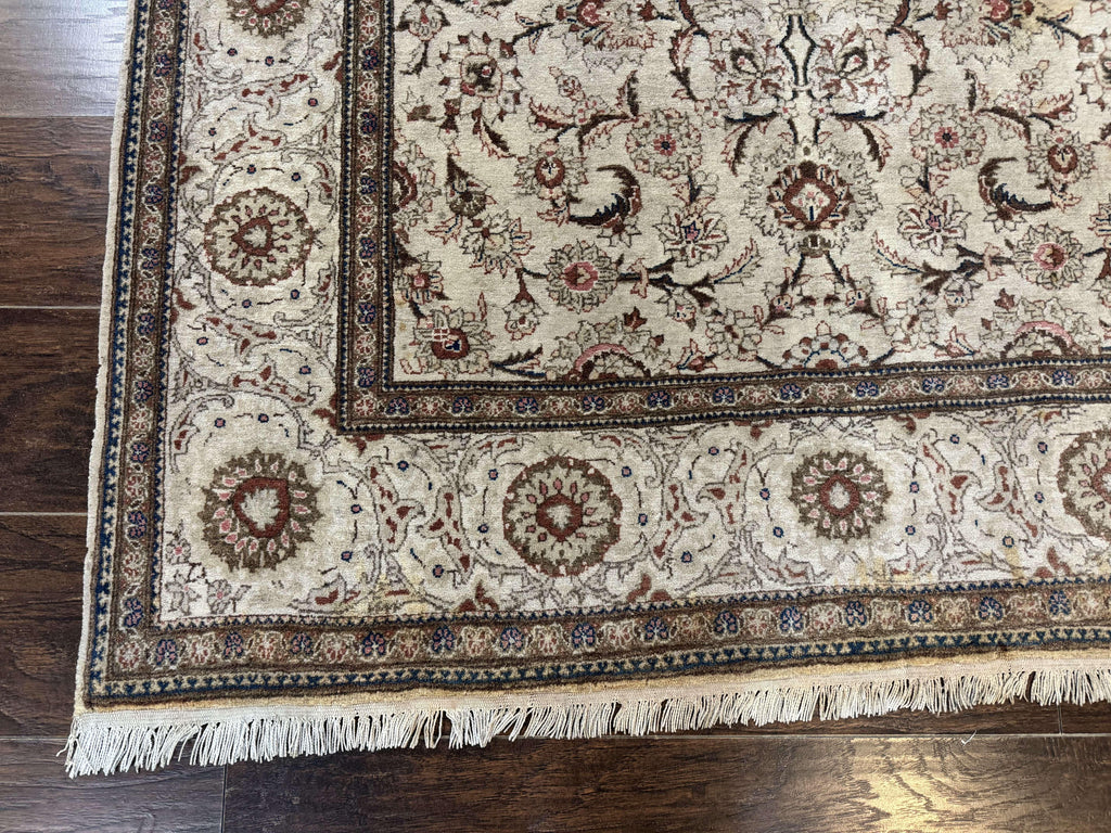 Persian Kashan Rug 5x7, Beige, Fine 250 KPSI