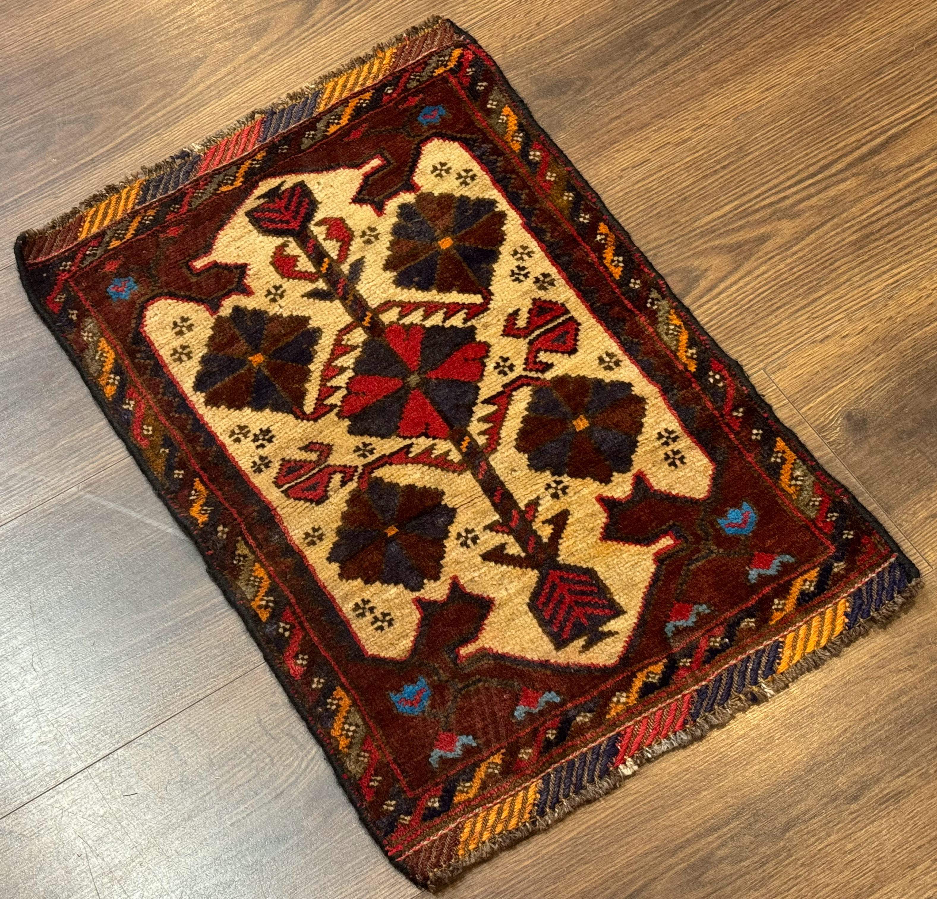 Small Persian Baluchi Tribal Rug, Tan, Handmade