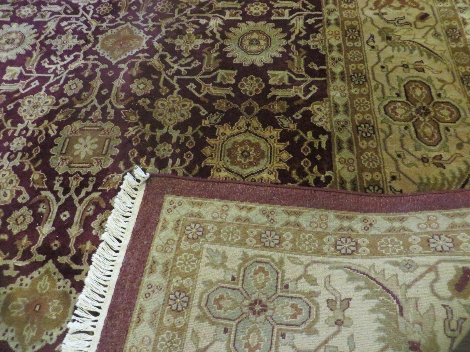 Indian Agra Rug 10x14 Vintage Handmade Larastan Wool Carpet Maroon Floral