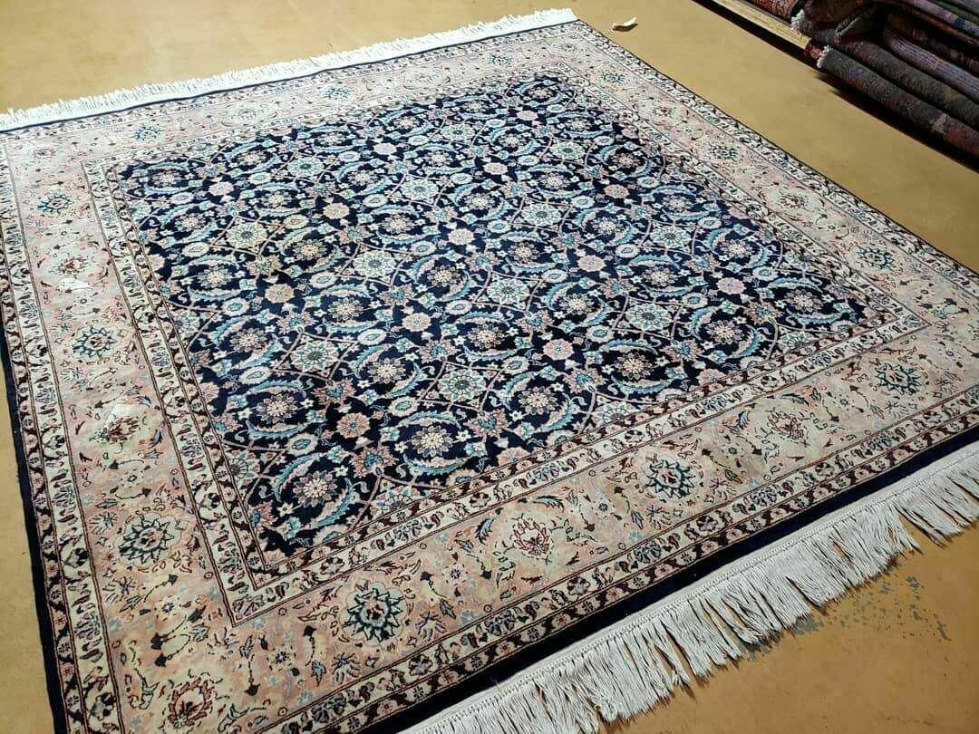 Square Indo Persian Rug 6x6, Hand Knotted, Wool, Allover Pattern
