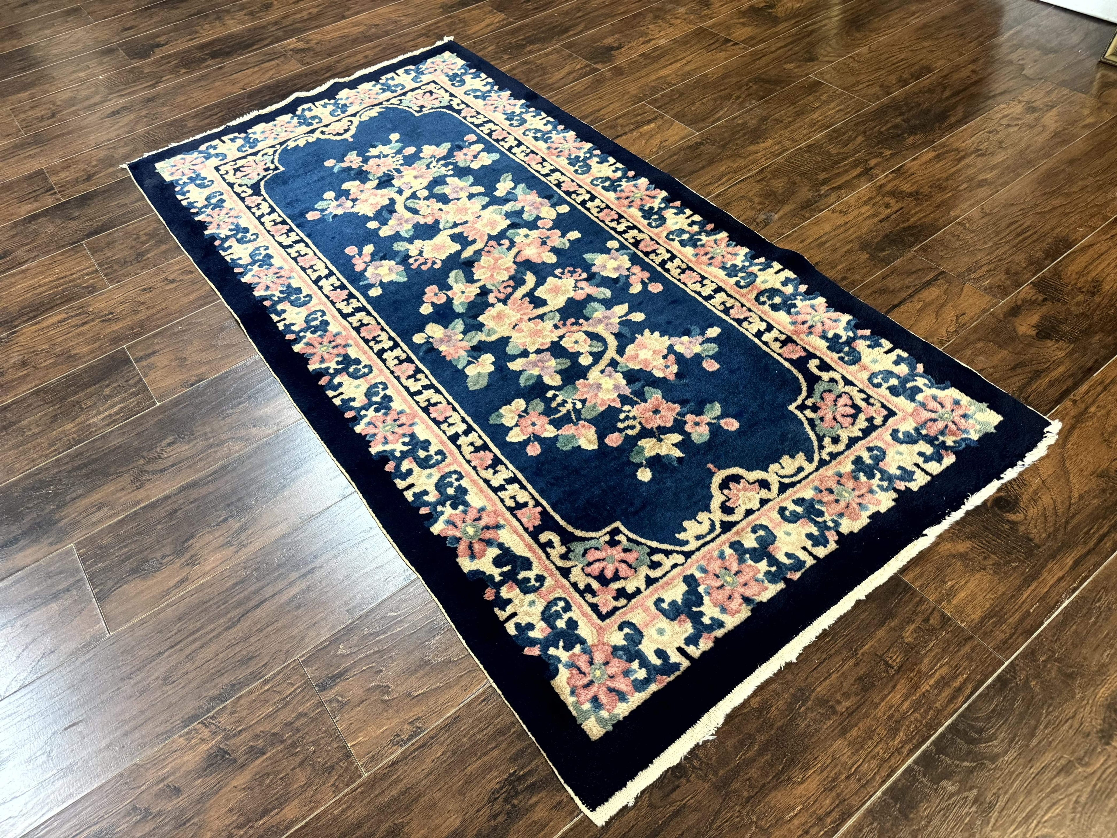 Chinese Rug 3x6, Peking Rug, Blue Chinese Wool Rug, Fete Rug
