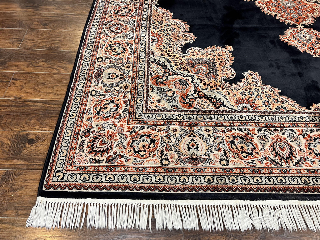 Karastan Rug 10x13, Karastan Ebony Kirman Rug, Room SIzed Wool Pile Vintage Karastan Carpet, Belgium Power Loomed Rug, Black Semi Open Field