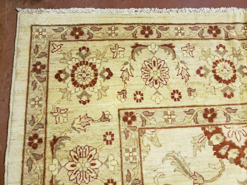 Oushak Rug 10x14 Neutral Colors Handmade Peshawar Wool Carpet Oatmeal Beige