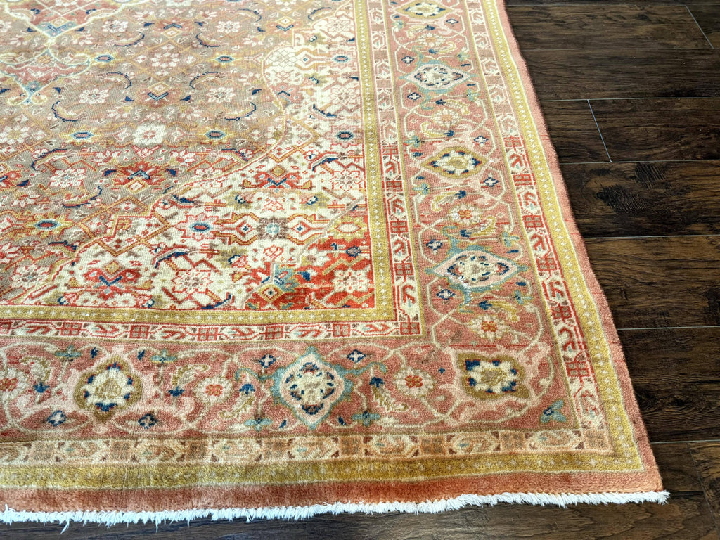 Antique Persian Tabriz Khoy Rug 8x10, Handmade Wool Carpet, Light Green Beige, Vintage Rug for Modern Home