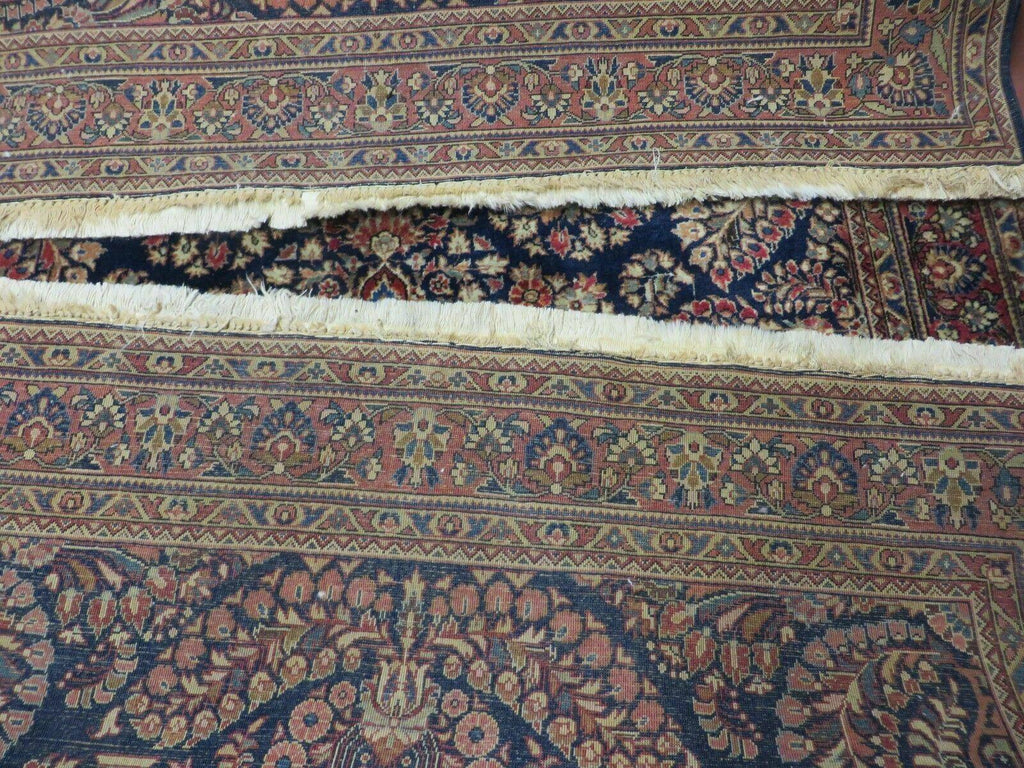 Antique Persian Sarouk Rug 4x6, Hand Knotted 1920s Oriental Carpet 4 x 6 ft, Navy Blue and Red Wool Rug, Handmade Floral Allover Persian Area Rug