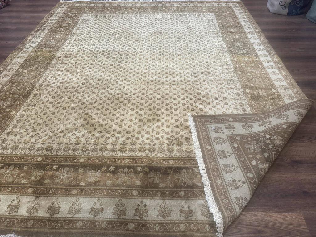 Indo Persian Rug 8x10, Allover Pattern, Beige, Wool Handmade Carpet