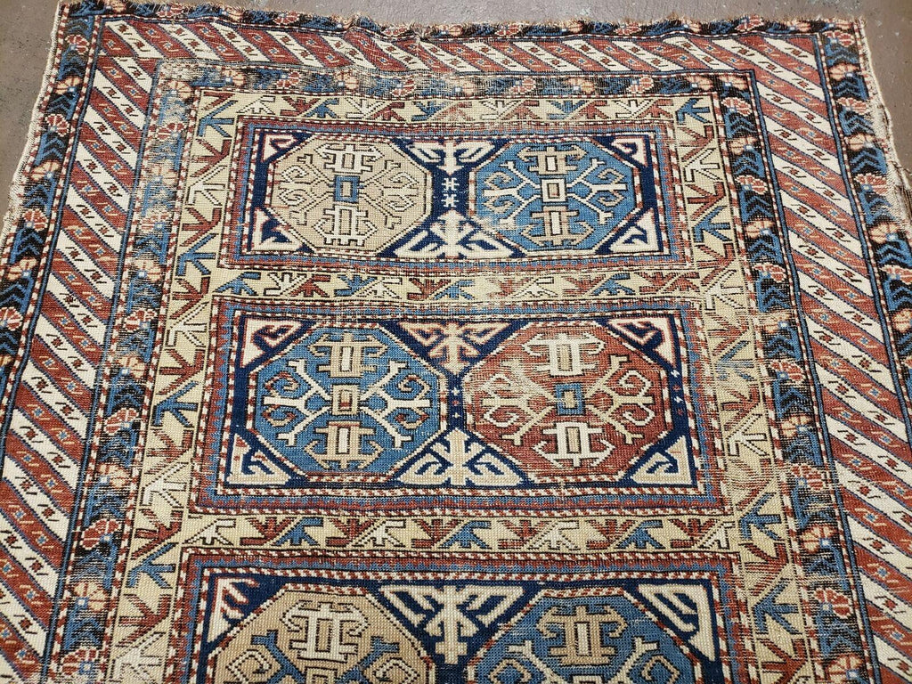 Antique Caucasian Rug 3x5, Shirvan Kazak Tribal Carpet