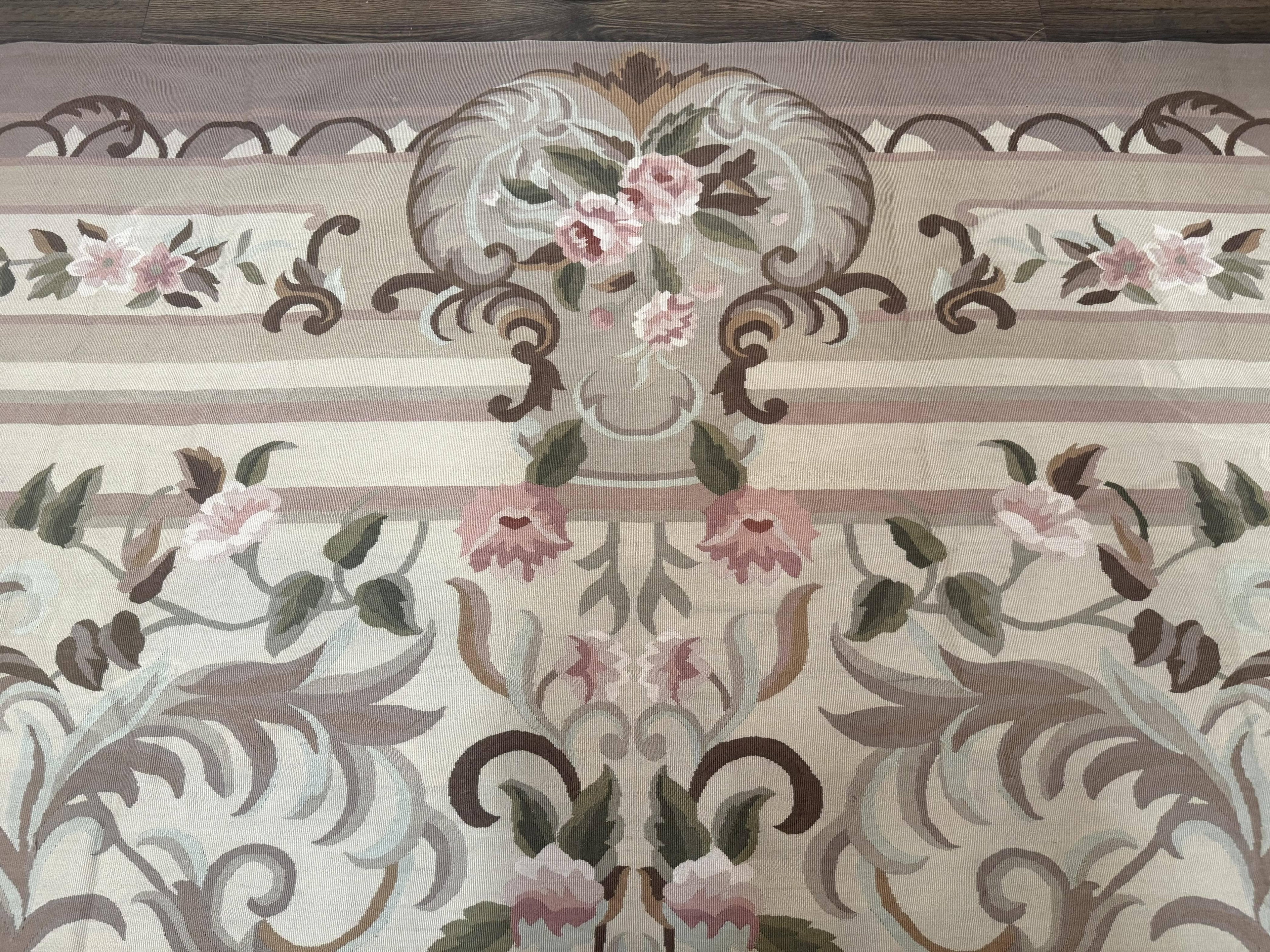 Palace Sized Aubusson Rug 13 x 20, Flatweave Aubusson Weave, Oversized Rug, European French Elegant Design
