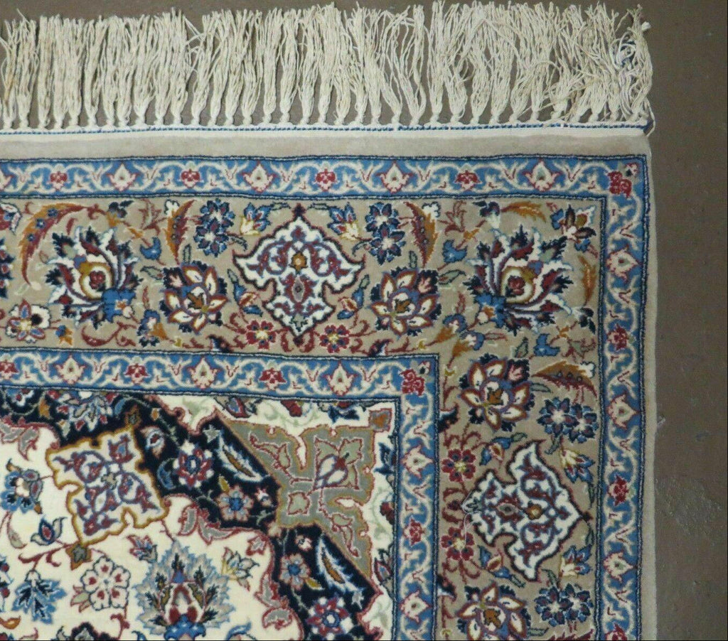 Persian Isfahan Rug 3x6, Fine 650 KPSI, Hand Knotted, Ivory