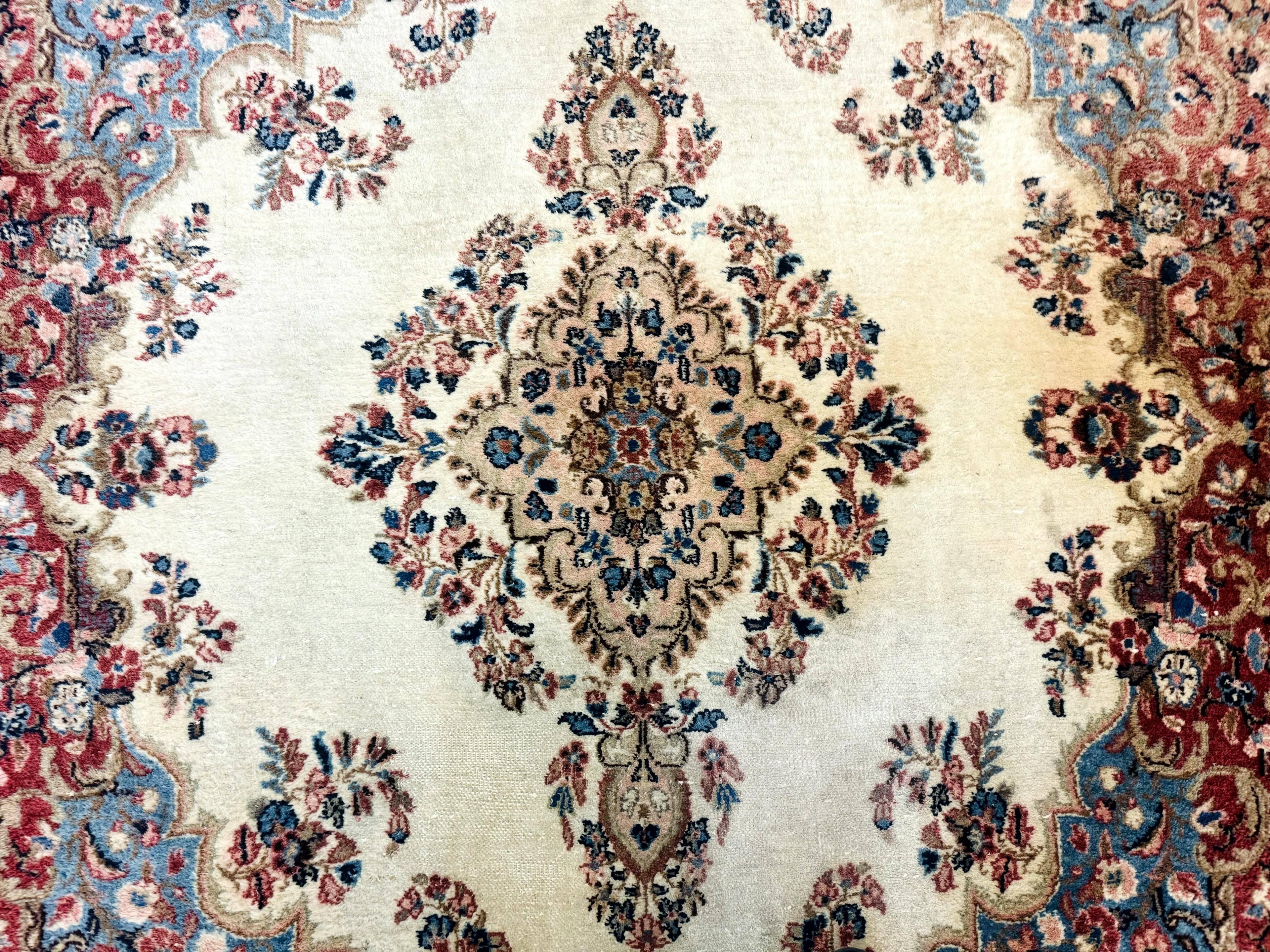 Square Persian Kerman Rug, Beige/Cream and Light Blue, Traditional Persian Rug, 5.5 x 5.5 ft