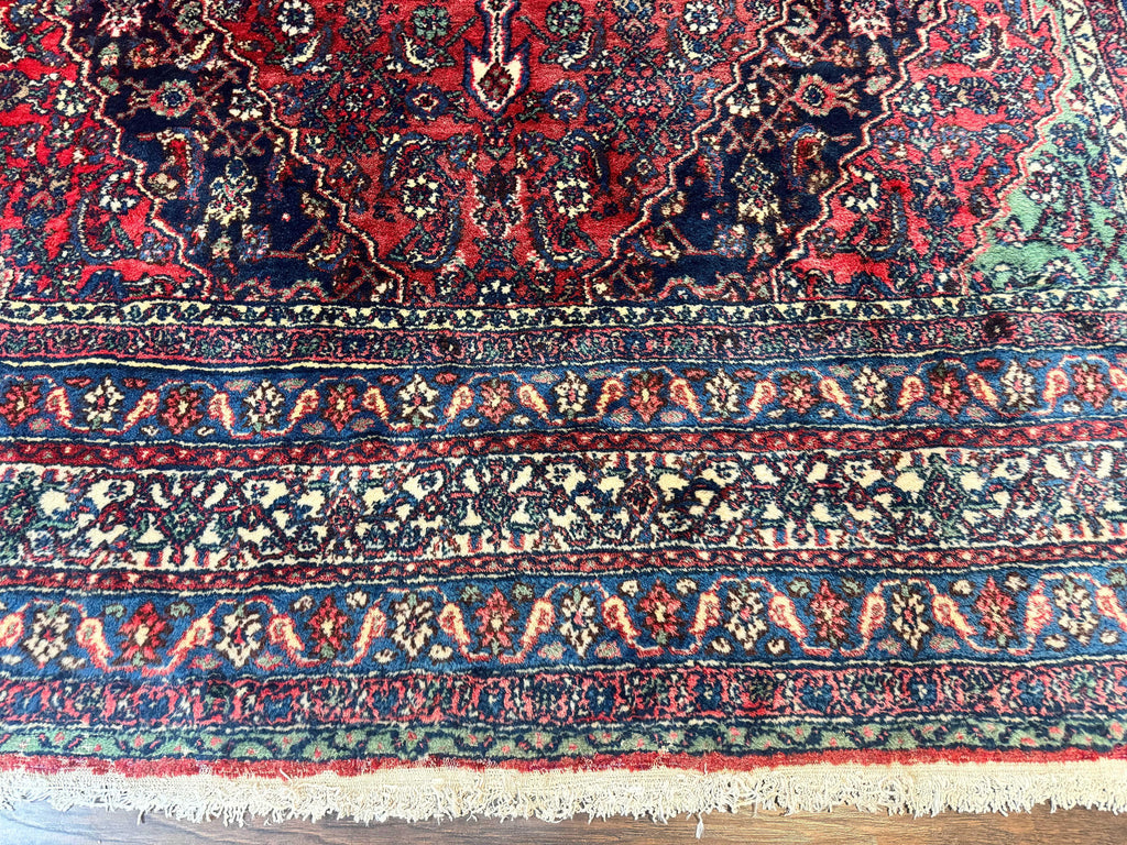 Antique Persian Hamadan Tribal Rug 8x10, Red and Ivory, Medallion Rug, Wool Handmade Carpet