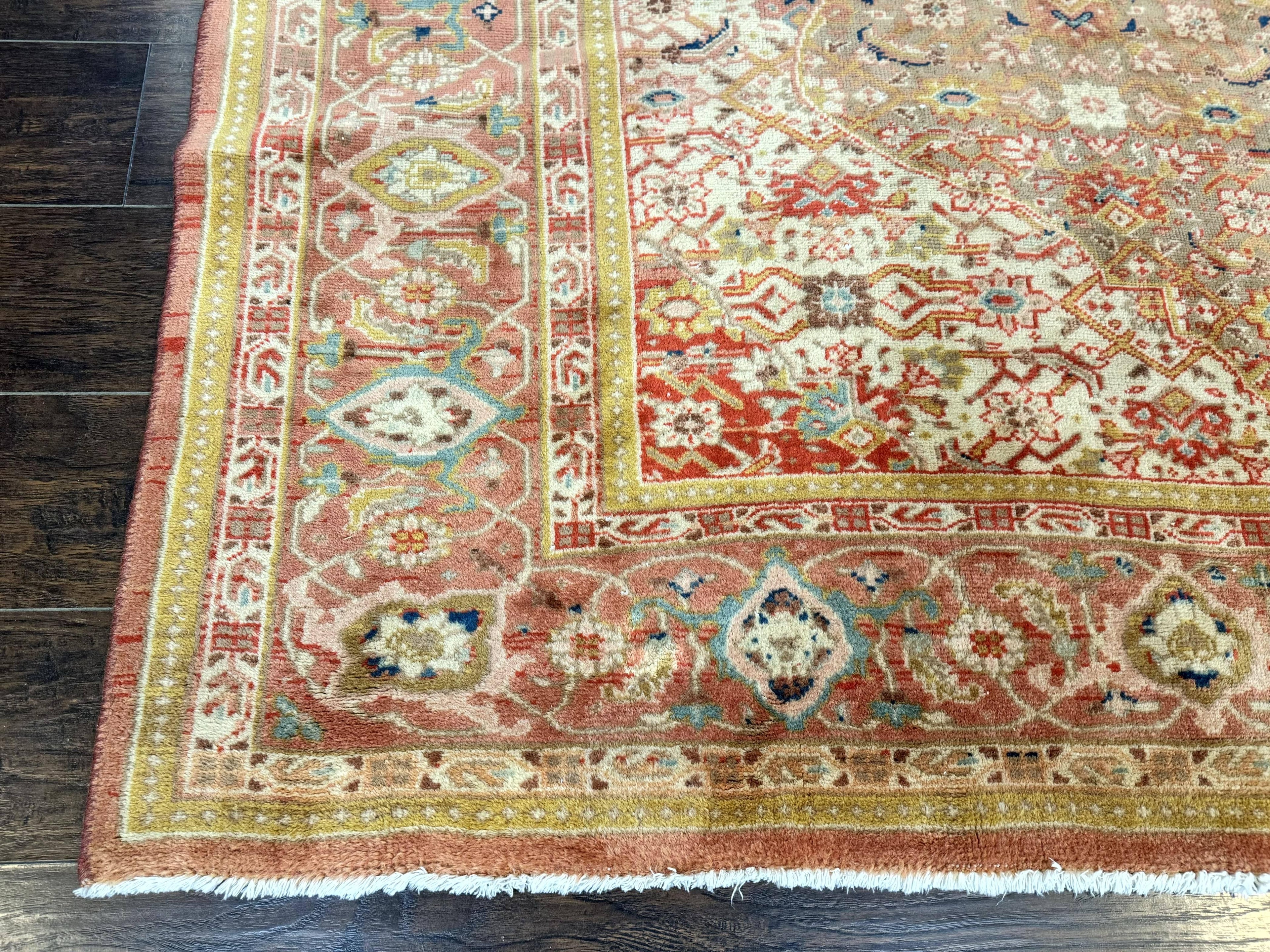 Antique Persian Tabriz Khoy Rug 8x10, Handmade Wool Carpet, Light Green Beige, Vintage Rug for Modern Home