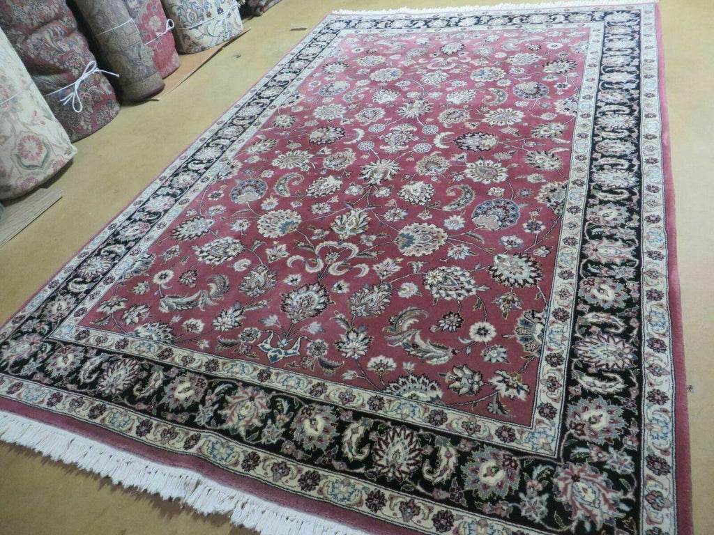 6' X 9' Vintage Handmade Fine India Floral Oriental Silk Accent Wool Rug Carpet