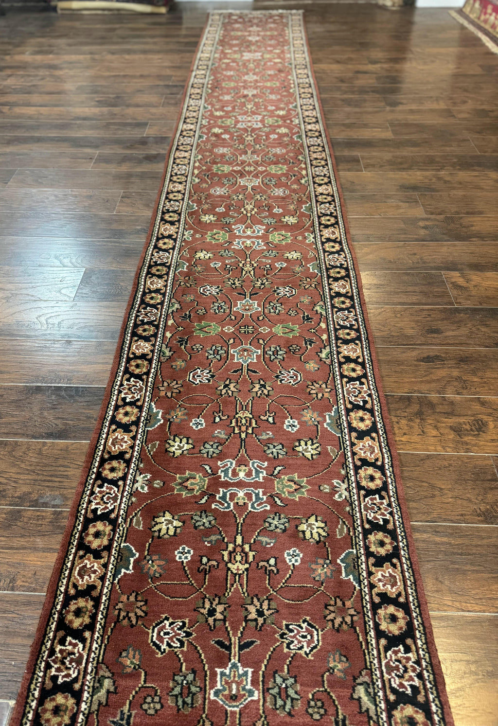 Indo Persian Sarouk Runner Rug 2.8 x 20 ft Runner for Hallway, Long Runner Rug, Handmade