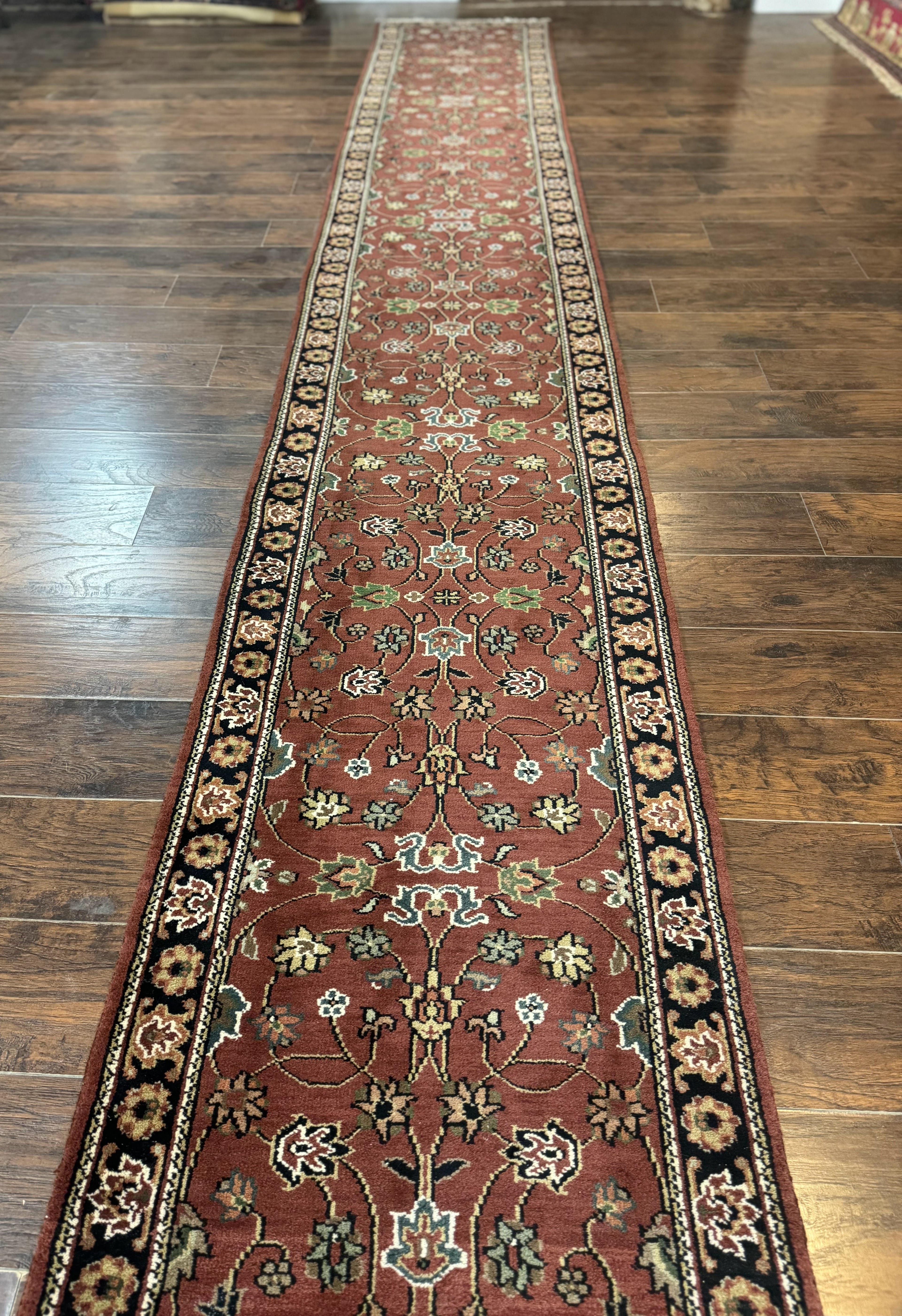 Indo Persian Sarouk Runner Rug 2.8 x 20 ft Runner for Hallway, Long Runner Rug, Handmade