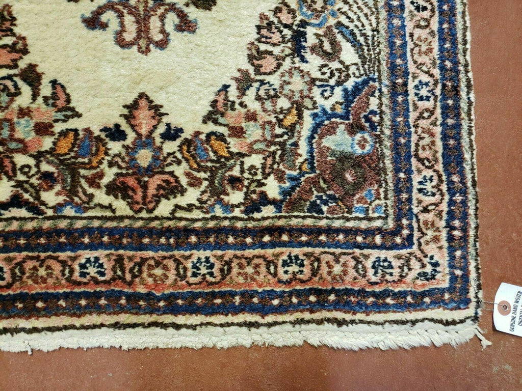 2' 7" X 4' Vintage Handmade Indian Medallion Wool Floral Beige Rug