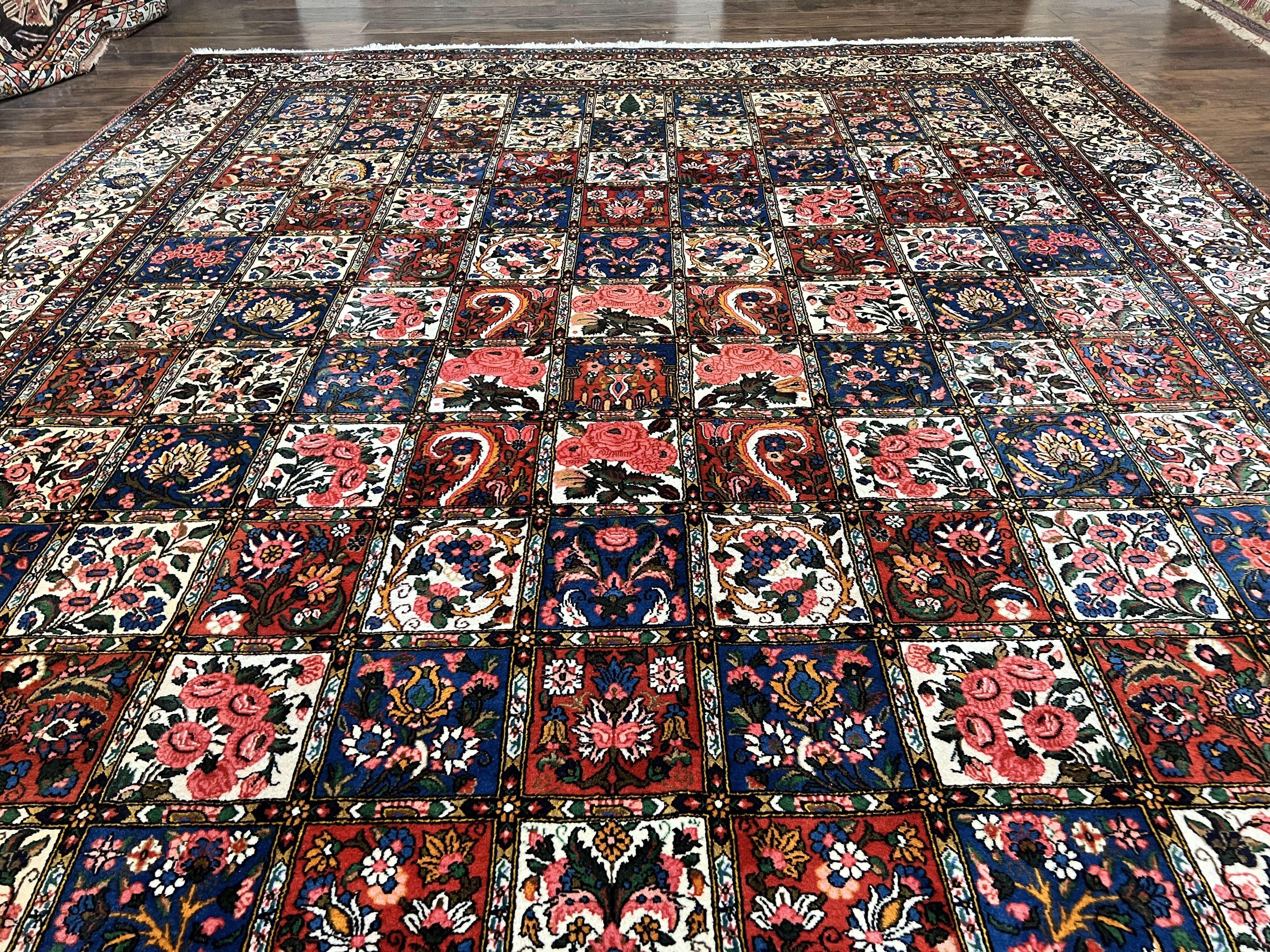 Persian Bakhtiari Rug 10x14, Multicolor Khesti Panel Design