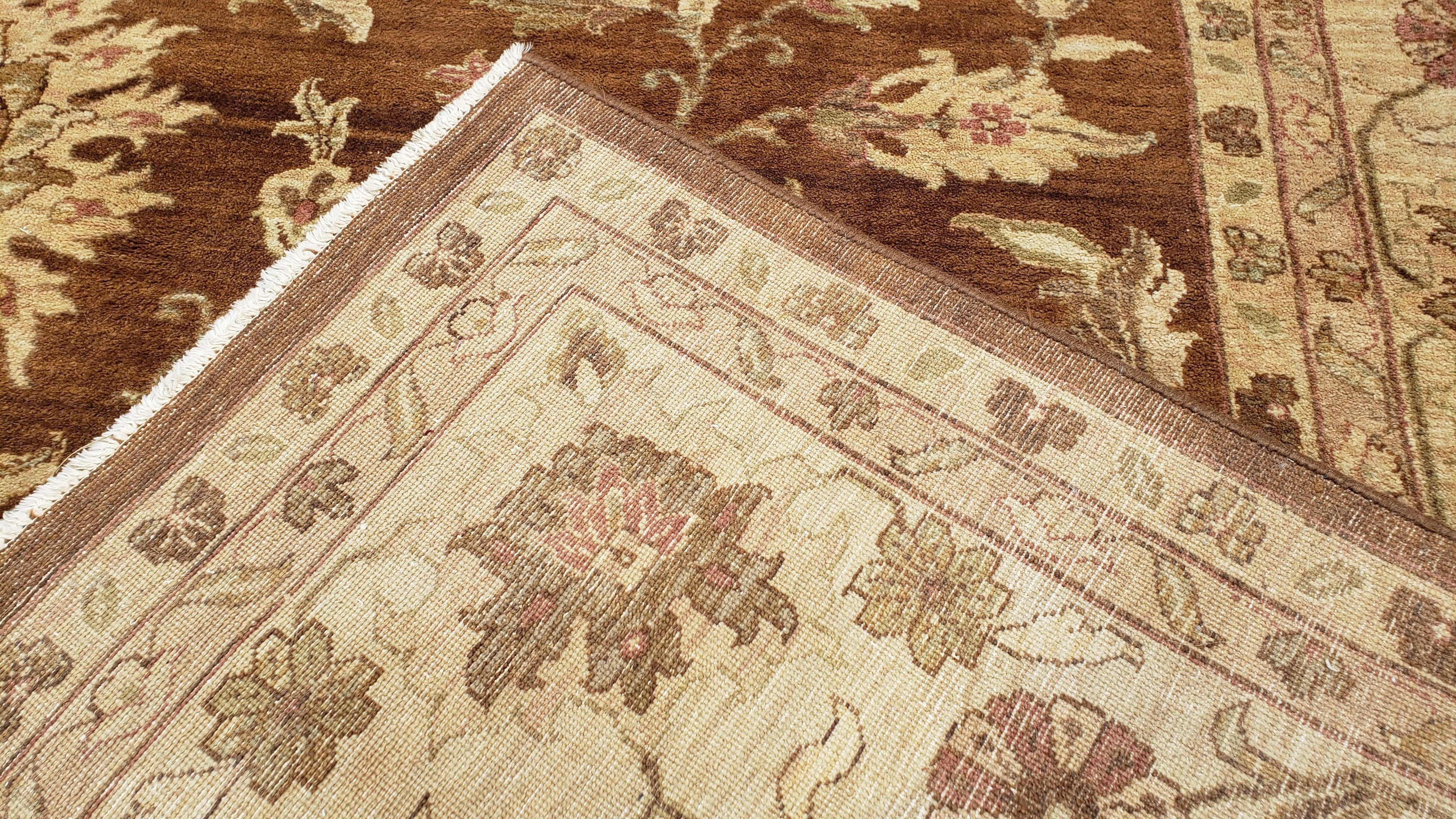 Indo Persian Rug 10x14, Mahal Sultanabad Oriental Carpet, Burnt Orange & Beige, Handmade Wool Area Rug
