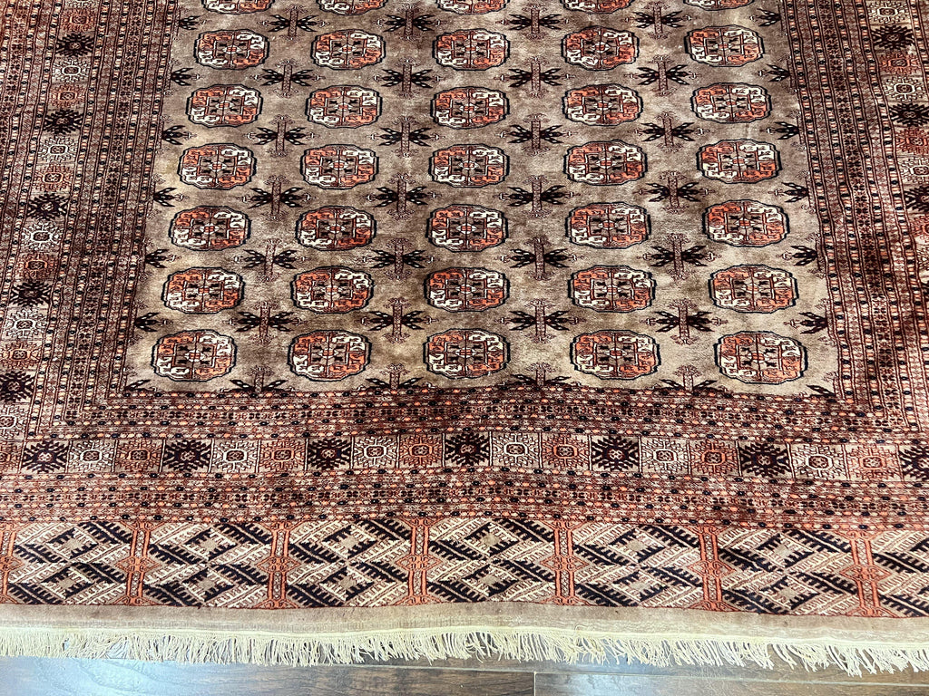 Pakistani Bokhara Turkoman Rug 7x10, Handmade Vintage Wool Carpet, Brown-Red