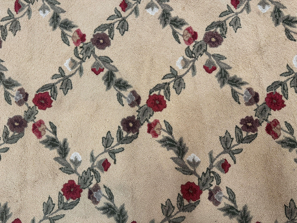 Vintage Hooked Rug 7x9, Rosters in Border, Roses and Butterflies
