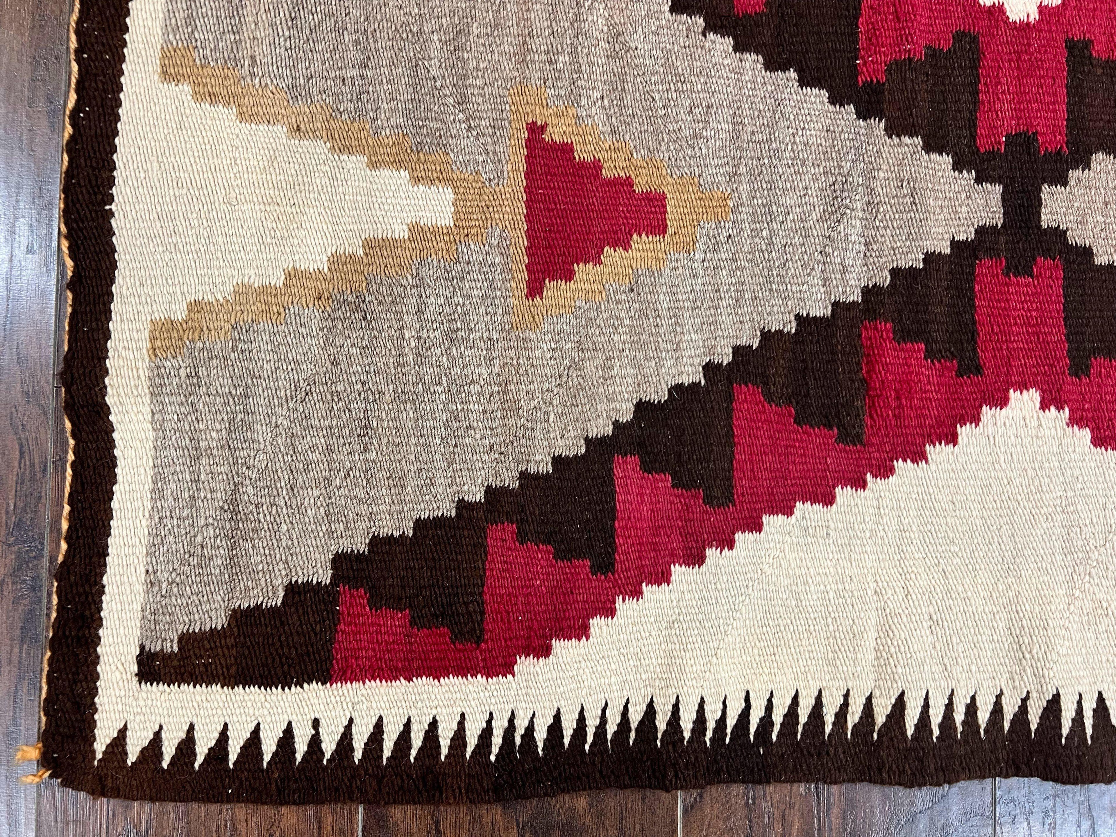Antique Navajo Rug 2x4, Collectible Native American Wool Handmade Rug, Ivory Black Red Gray, Vintage Navajo Textile