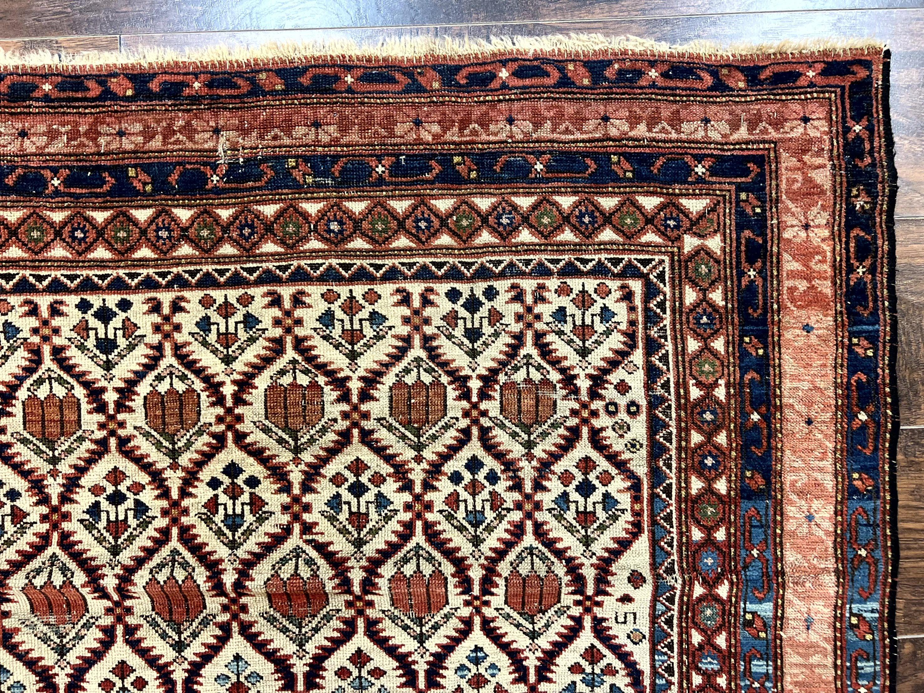 Antique Caucasian Rug 4x6, Hand Knotted Wool Carpet, Shirvan Rug
