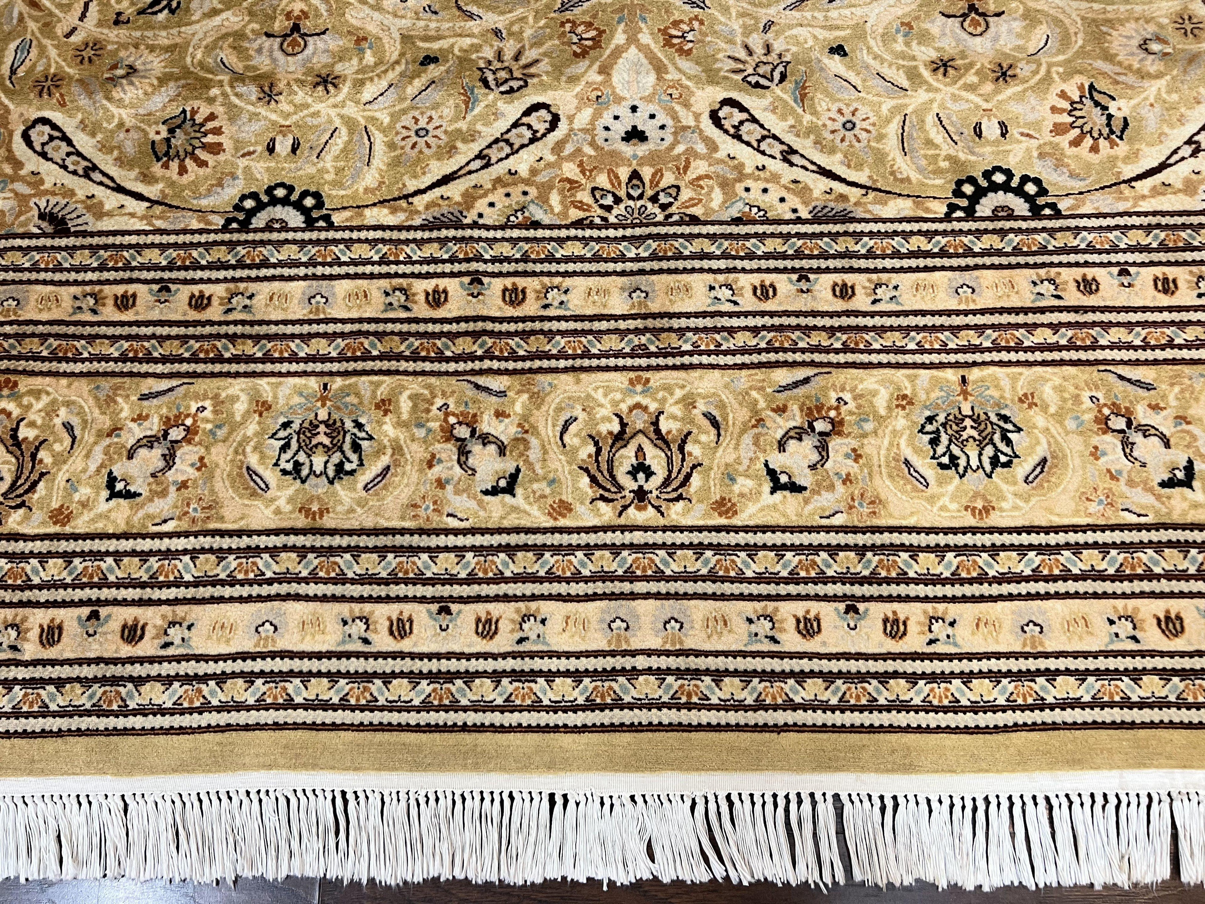 Pak Persian Rug 8x10, Wool Hand Knotted Vintage Carpet, Safavieh Rug, Gold Tan, 270 KPSI