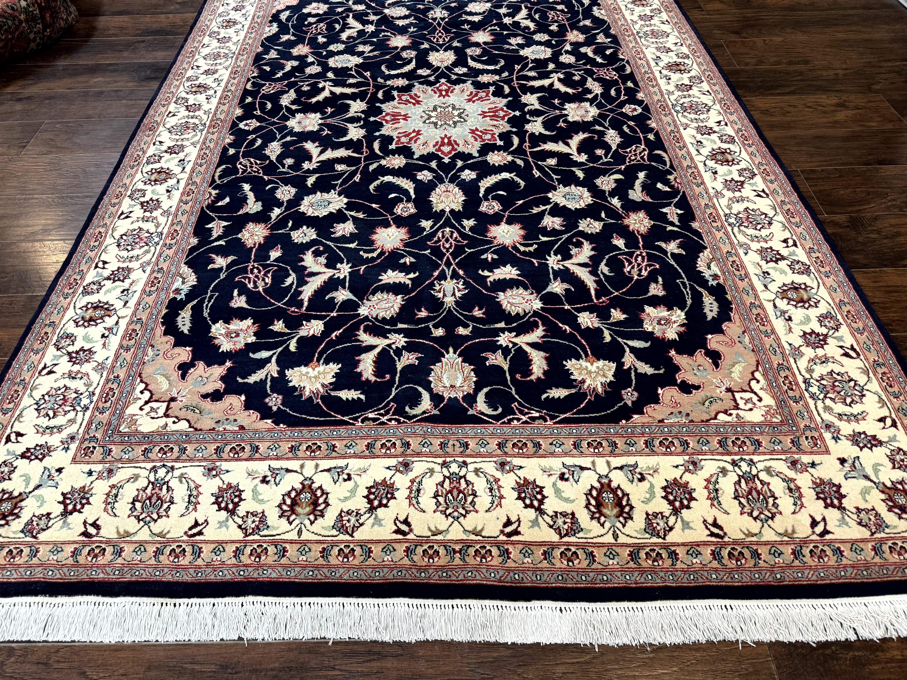 Navy Blue Pak Persian Rug 6x10, Floral Medallion, Traditional Persian Area Rug, Fine 240 KPSI