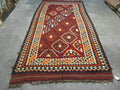 5' X 10' Antique Turkish Kilim Handmade Flat Weave Wool Rug Red Colorful Veg Dye Bohemian Boho Chic Tribal Style And Design