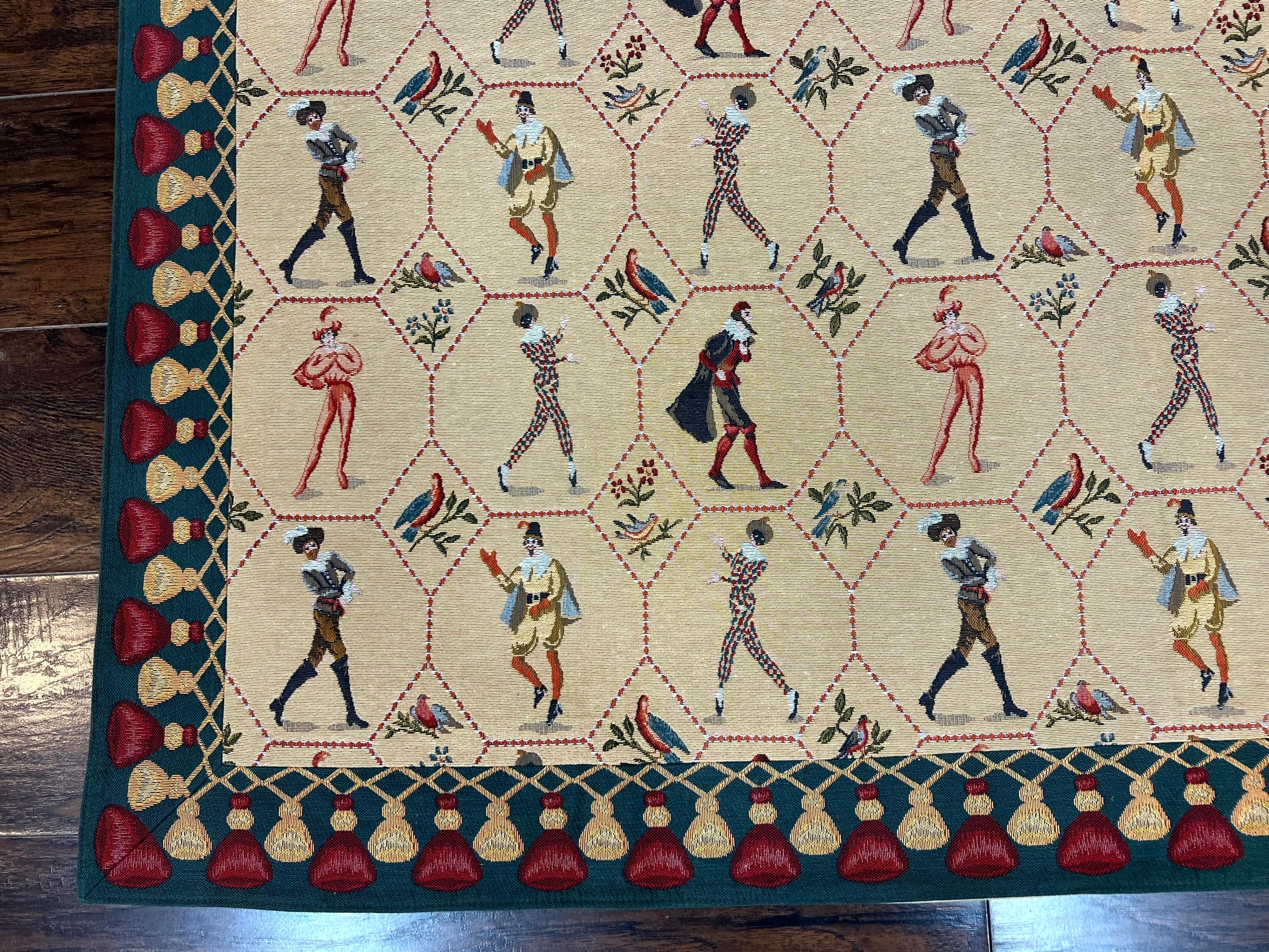 Square Tapestry 5x5, Wall Hanging, Human Pictorials, Court Jesters, Vintage