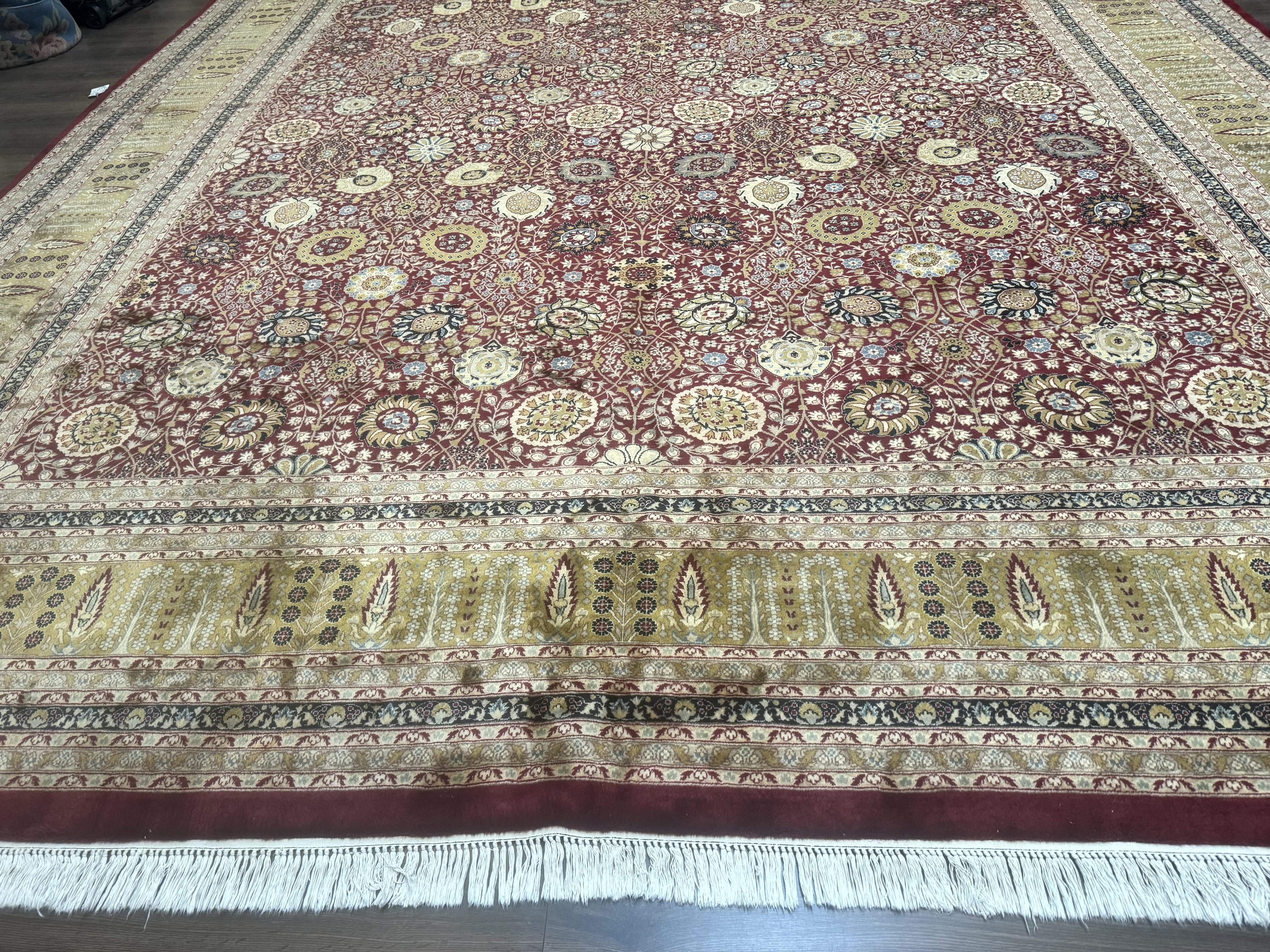 Palace Size Pak Persian Rug 12x15, Brick Red, Allover Pattern, Handmade Oversized Wool Oriental Carpet, Large Area Rug, Fine 225 KPSI