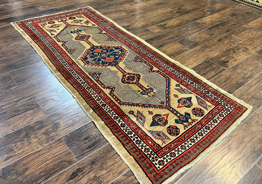 Antique Persian Runner 3 x 7, Camel Hair Runner 3x7 ft, Handmade Hallway Rug, Geometric Design, Tribal Rug, Persian Sarab Rug 3x7